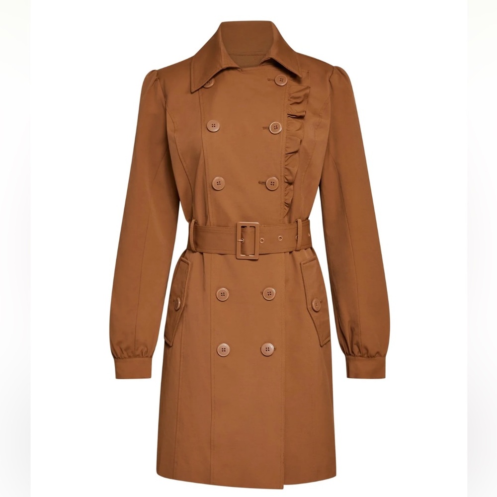 Ruffle-Trim City Trench Coat with belt